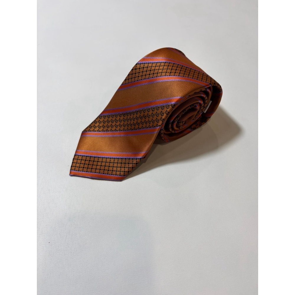 Alain Dupetit Orange Striped Silk Tie Micro Logo Handmade
